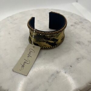 Leather Bracelet Bangle Cuff Gold Black Bead Charlie Paige Animal New Jewelry